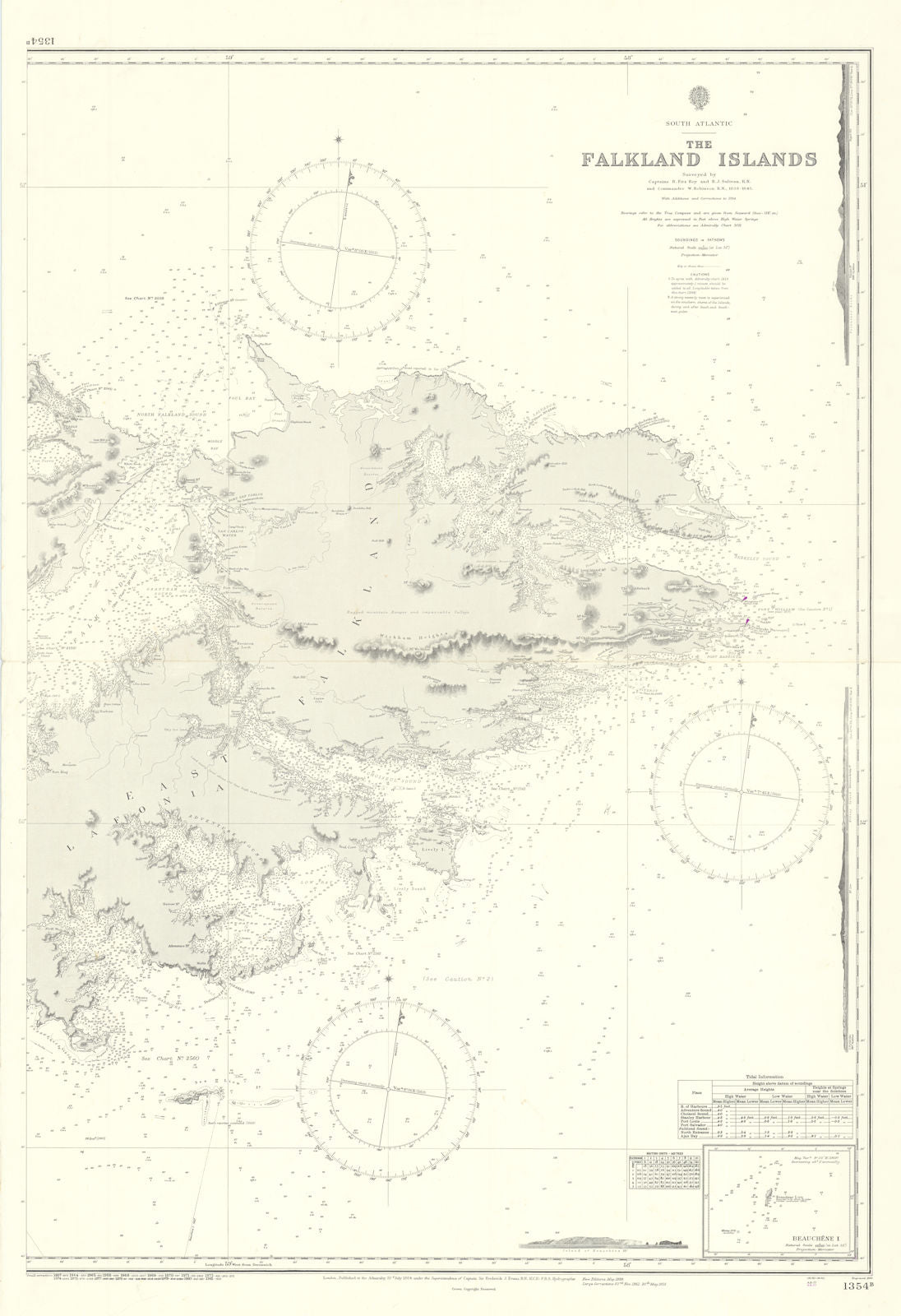 Falkland Islands East Sheet Admiralty chart. HMS Glamorgan 1982. 1884 (1981) map